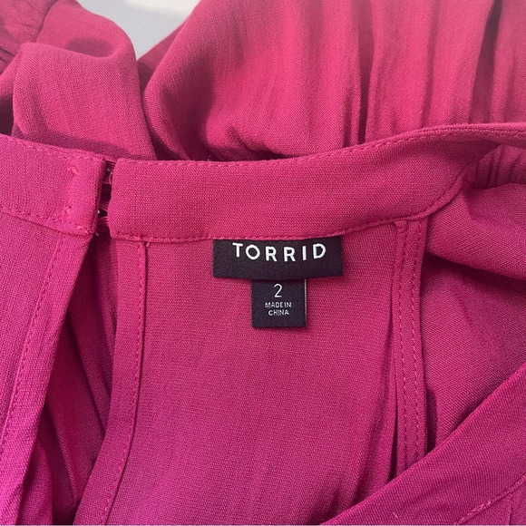 Torrid Hot Pink Rayon Slub Halter Neck Tiered Ruffle Tank Top 2X Women’s - Picture 11 of 13